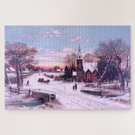 Kerkdiensten op kerstavond ochtend legpuzzel (Horizontaal)