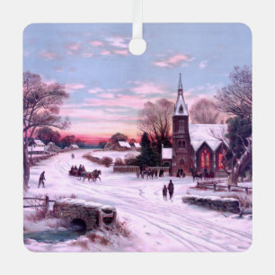 Kerkdiensten op kerstavond ochtend metalen ornament