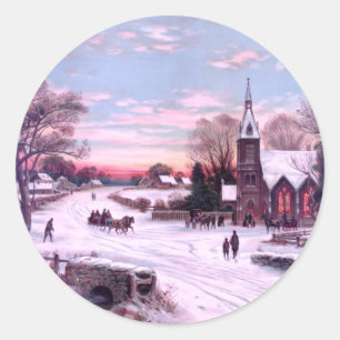 Kerkdiensten op kerstavond ochtend ronde sticker