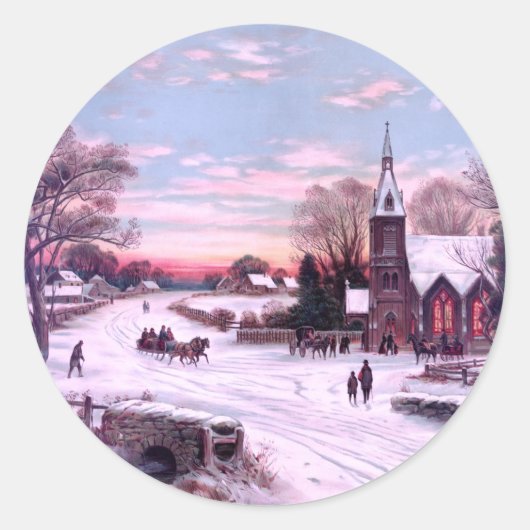 Kerkdiensten op kerstavond ochtend ronde sticker (Voorkant)