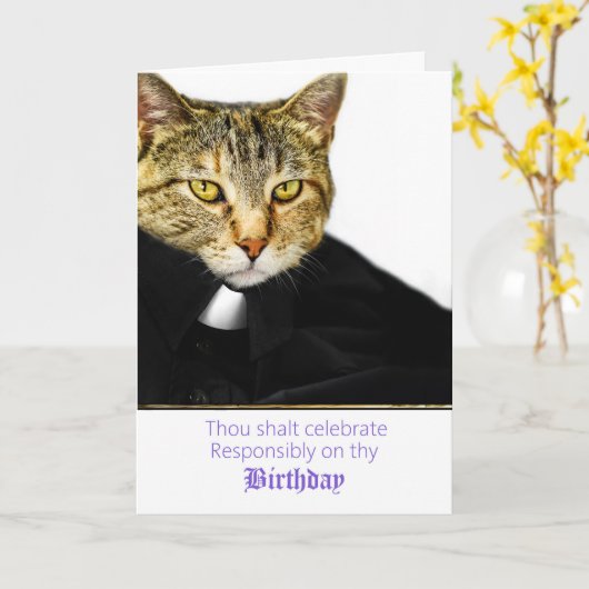 Kerkelijk Kat viert verantwoorde verjaardag Kaart (Gele Bloem)