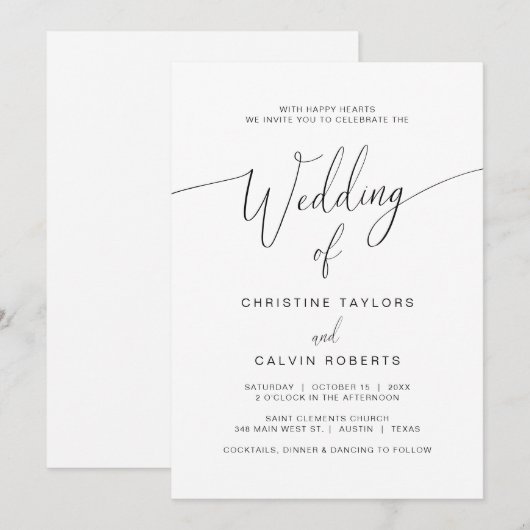 Kerkelijke huwelijksceremonie, modern script kaart (Voorkant / Achterkant)