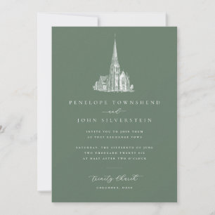  kerkelijke illustratie Sage Green Wedding Kaart
