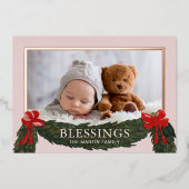 Kerkelijke Kerst Foto met Zegenwens Folie Feestdagenkaart (Voorkant)