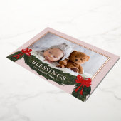 Kerkelijke Kerst Foto met Zegenwens Folie Feestdagenkaart (Gedraaid)