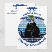 Kerkers met poezen Kerstkaarten Blauw Wit Plat Ker Feestdagenkaart (Voorkant / Achterkant)