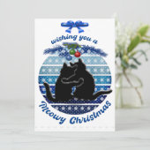 Kerkers met poezen Kerstkaarten Blauw Wit Plat Ker Feestdagenkaart (Staand voorkant)