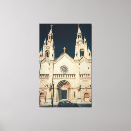 Kerkgevel met kruis canvas afdruk