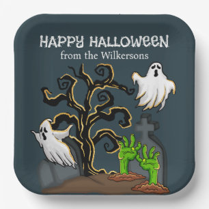 Kerkhof Zombie en Geesten Schattig Halloween Feest Papieren Bordje