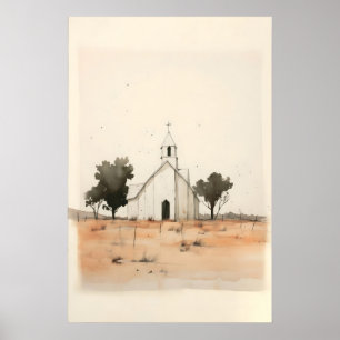 Kerkje in het landschap, Digitale print