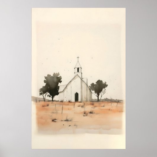 Kerkje in het landschap, Digitale print (Voorkant)