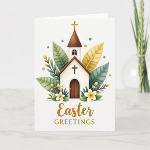 Kerkje Pasen Wenskaart Bloemen Kaart
