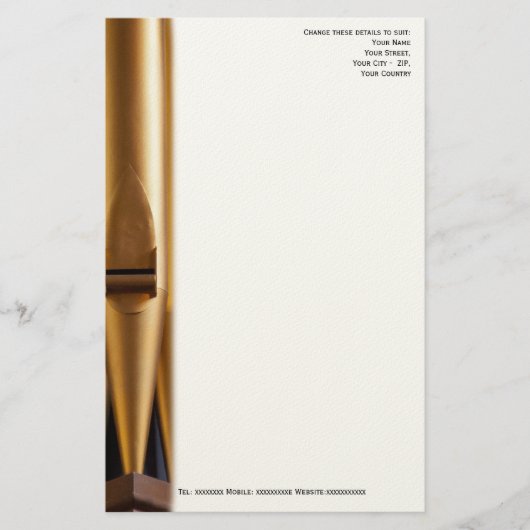 Kerkkermuzikant letterhoofd met pijp briefpapier (Voorkant)