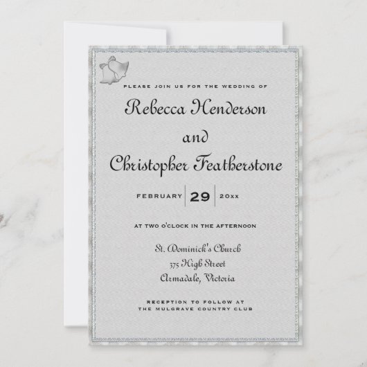 Kerkklokken Zilver en Bord Grijs Bruiloft Kaart (Voorkant)