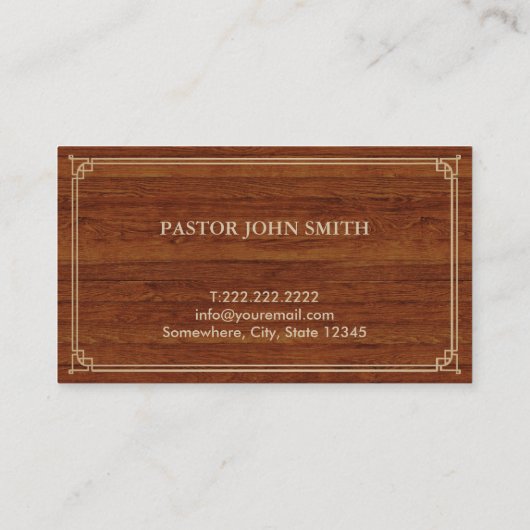Kerkkruis Goud ingelijst Elegant Hout Pastor Visitekaartje (Achterkant)