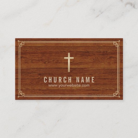 Kerkkruis Goud ingelijst Elegant Hout Pastor Visitekaartje (Voorkant)