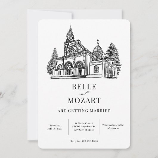 Kerkkunst moderne minimalistische bruiloft kaart (Voorkant)