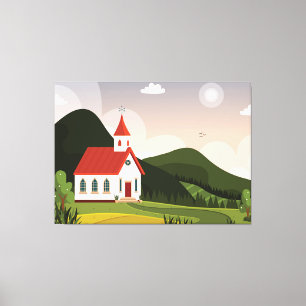 Kerklandschap Canvas Afdruk