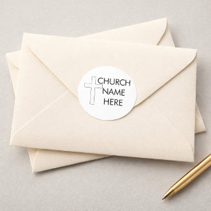 Kerknaam met kruis christelijk ronde sticker