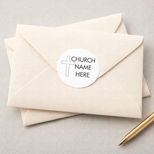 Kerknaam met kruis christelijk ronde sticker
