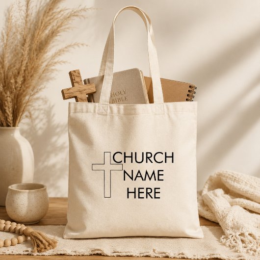 Kerknaam met kruis christelijk tote bag