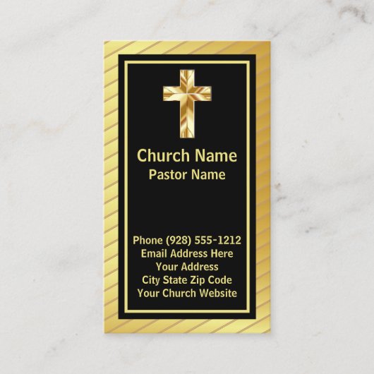 Kerkpastoor Classy Goud en Zwart Visitekaartje (Voorkant)