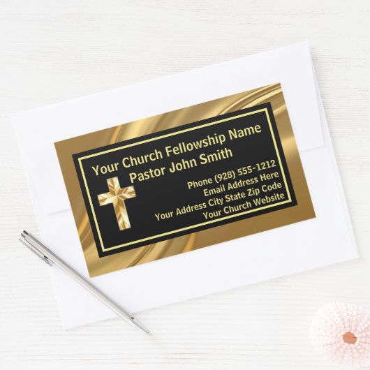 Kerkpastoor Elegant Goud en Zwart Rechthoekige Sticker (Envelop)