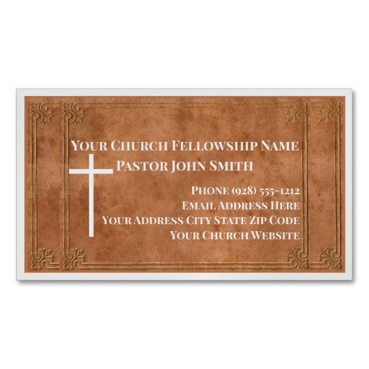 Kerkpastoor gestempeld leder Elegant Christelijk Magnetisch Visitekaartje (Voorkant)