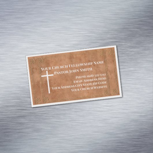 Kerkpastoor gestempeld leder Elegant Christelijk Magnetisch Visitekaartje (Voorbeeld)