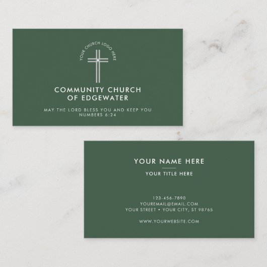 Kerkpastoor Modern Minimal Custom Logo Green Visitekaartje (Voorkant / Achterkant)