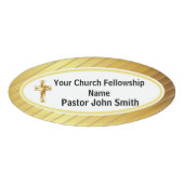 Kerkpastor Classy Goud en Wit Ovaal Naambadge (Voorkant)