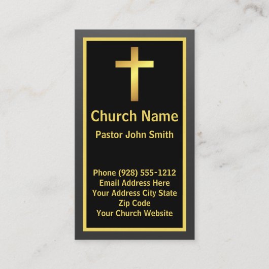 Kerkpastor Elegant Eenvoudig Zwart Goud Visitekaartje (Voorkant)