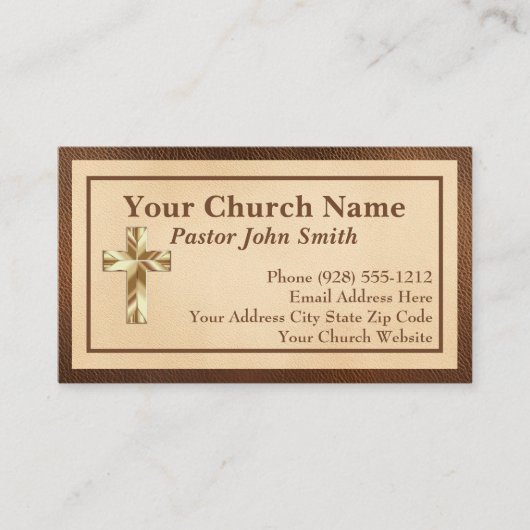 Kerkpastor gouden lederen Visitekaartjes (Voorkant)