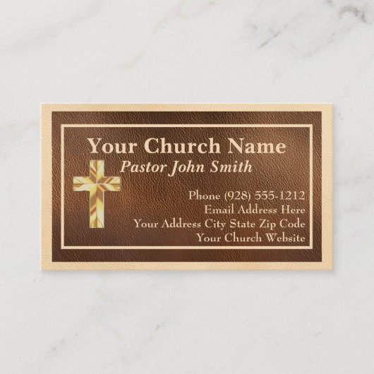 Kerkpastor gouden lederen Visitekaartjes (Voorkant)