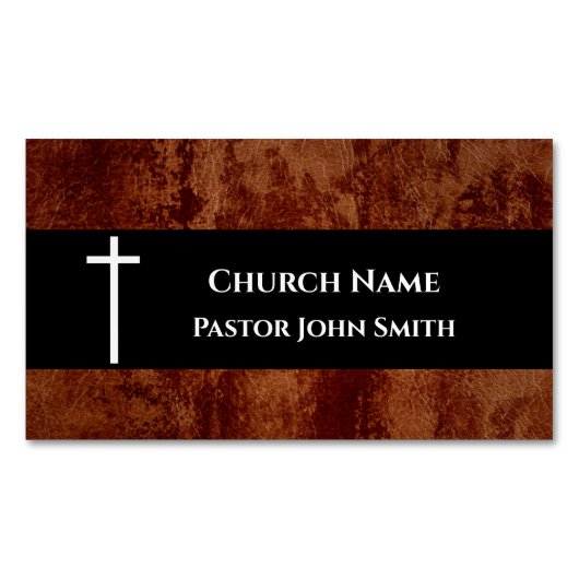 Kerkpastor RUSTIC Leather Christelijk Magnetisch Visitekaartje (Voorkant)