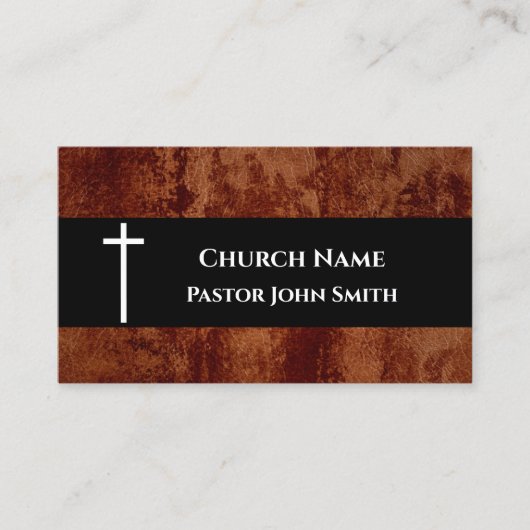 Kerkpastor RUSTIC Leather Christelijk Visitekaartje (Voorkant)
