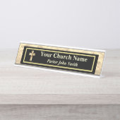 Kerkpredikant Goud en Zwart Bureau Naambordje (Voorkant)
