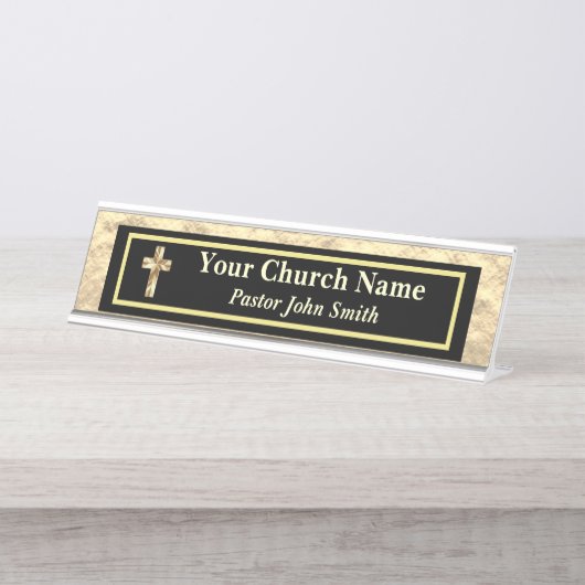 Kerkpredikant Goud en Zwart Bureau Naambordje (Voorkant)