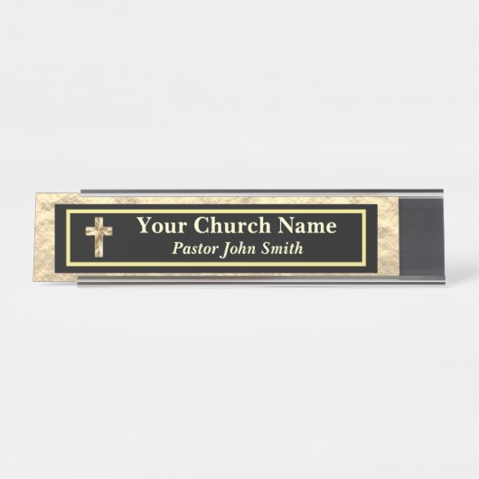 Kerkpredikant Goud en Zwart Bureau Naambordje (Voorkant)