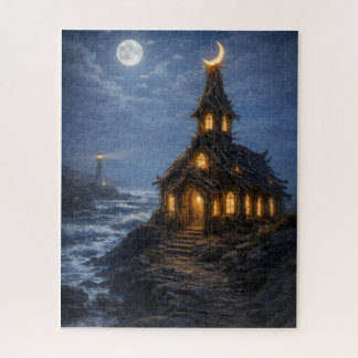 Kerkpuzzel aan de kust bij maanlicht - 520 stukjes legpuzzel