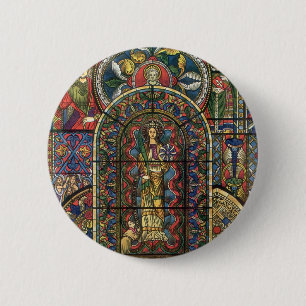 Kerkraam met gebrandschilderd glas, Vintage Archit Ronde Button 5,7 Cm