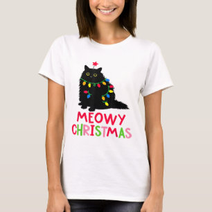 Kerkrood Kerstmis Xmas Lichtjes Zwarte Kat Pyjama T-shirt