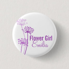 Kerkroop, moderne bloem, paarse trouwpen ronde button 3,2 cm