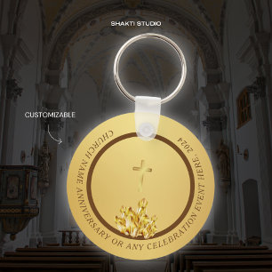 Kerksouvenir Gouden Bruine Sleutelhanger