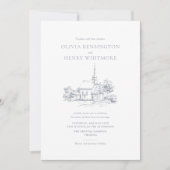 Kerktrouwlocatie schets trouwuitnodiging kaart (Voorkant)