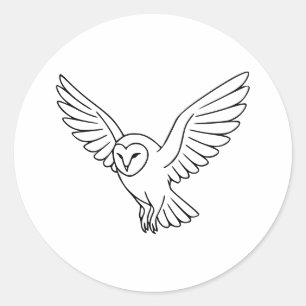 Kerkuil in Vlucht Lijnkunst Ronde Sticker