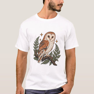 Kerkuil met varens en bossterren t-shirt