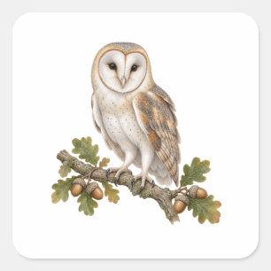 Kerkuil op een eiken tak vierkante sticker