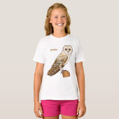 Kerkuil vogel cartoon illustratie t-shirt (Voorkant volledig)