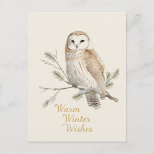 Kerkuil Warme Winterwensen Waterverf Feestdagenkaart